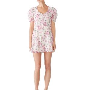 LOVESHACKFANCY floral Cara dress silk flowy  Chiffon medium pink white